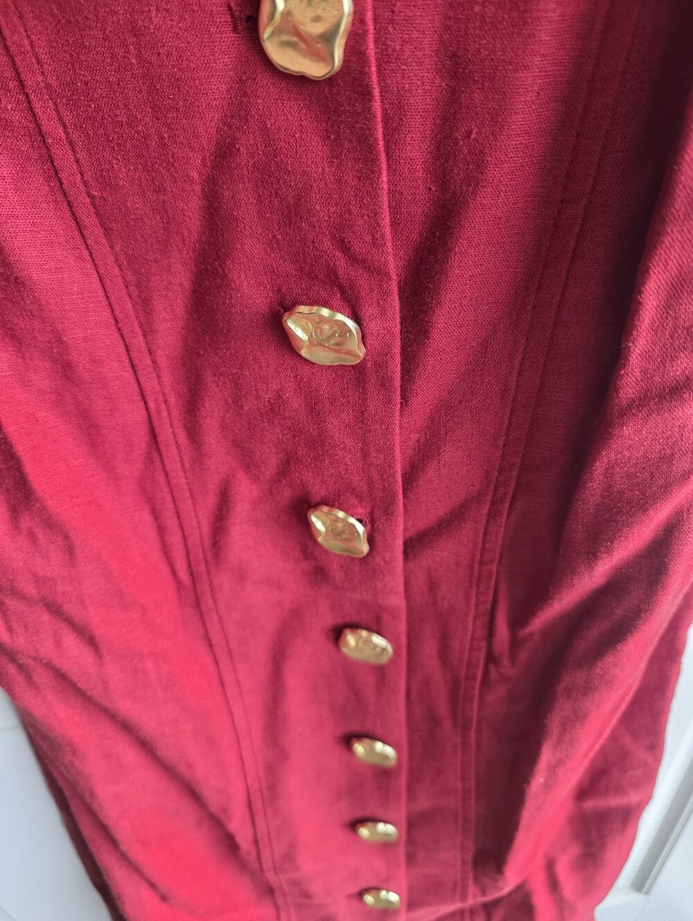Fourteenth Place Red Midi Dress Sz XXS Gold Button Front Sleeveless Bodycon - Picture 7 of 10